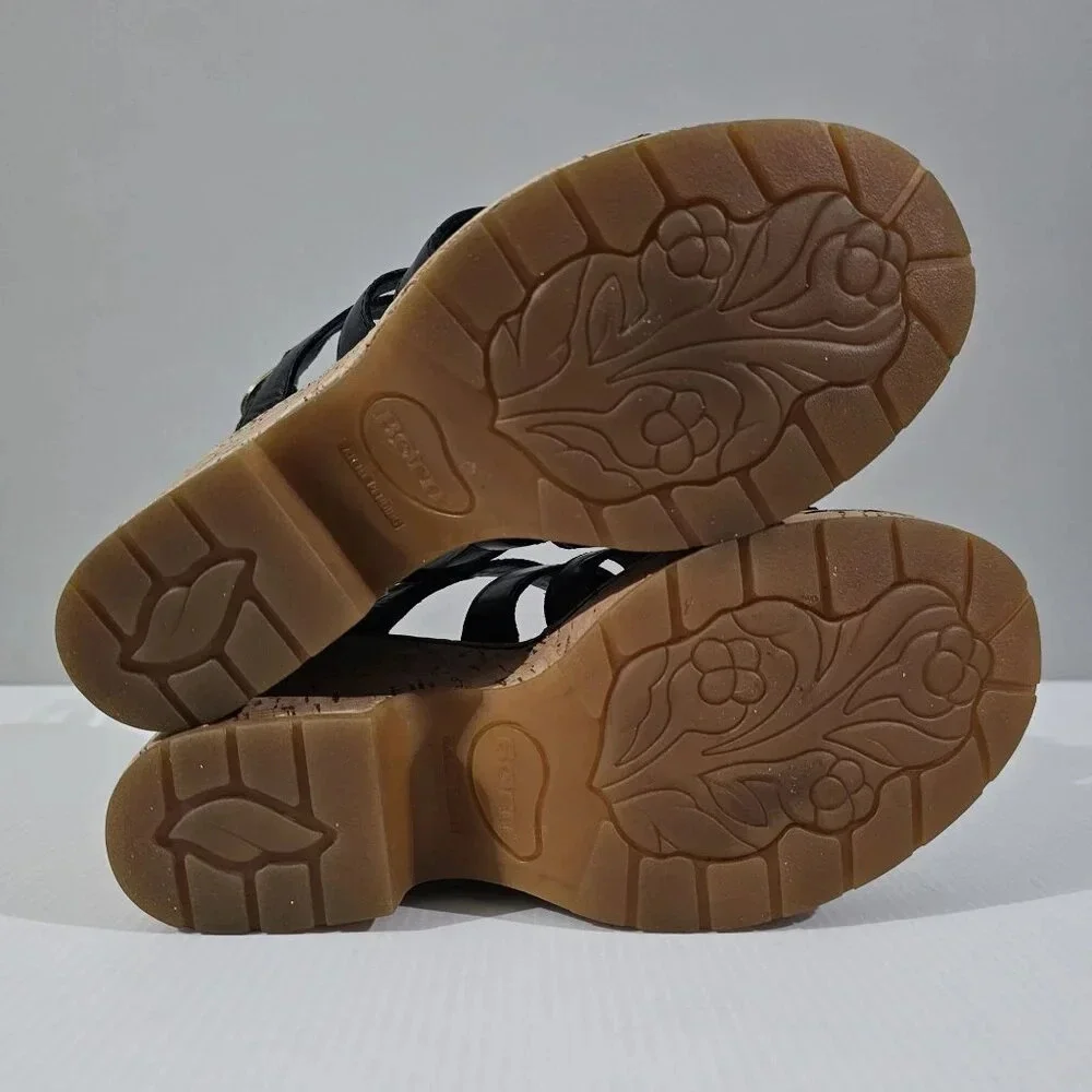 Born Bernese Cage Cork Wedge Sandal Womens 10 Black Leather Summer Platform - Picture 11 of 13